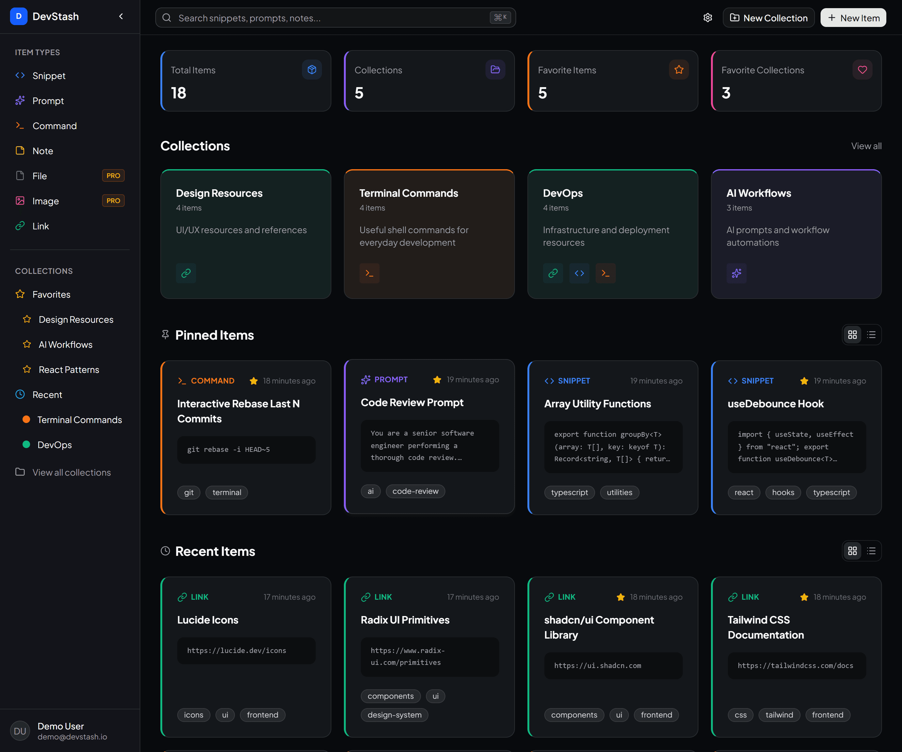 DevStash Dashboard